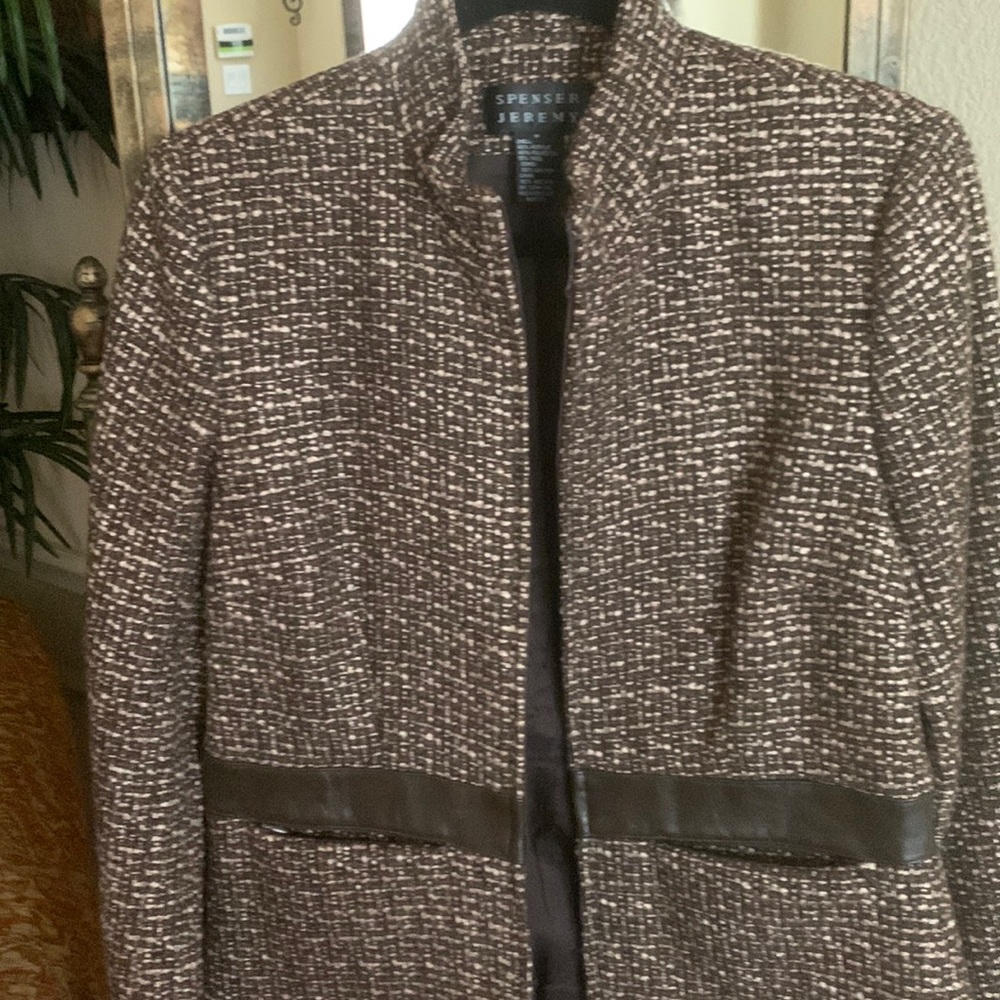 SPENCER JEREMY blazer jacket in brown with leather around the waist. Size M